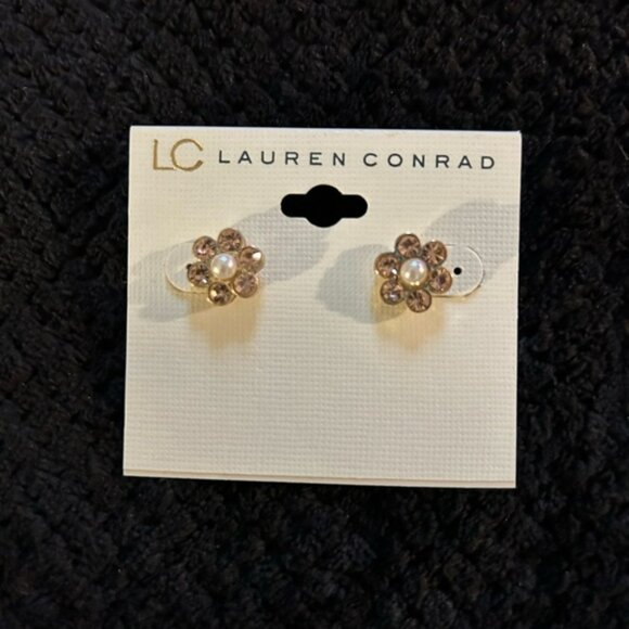 LC Lauren Conrad Jewelry - 3/$35 LC Lauren Conrad Rose Flower with Simulated Pearl Post Earrings NWT